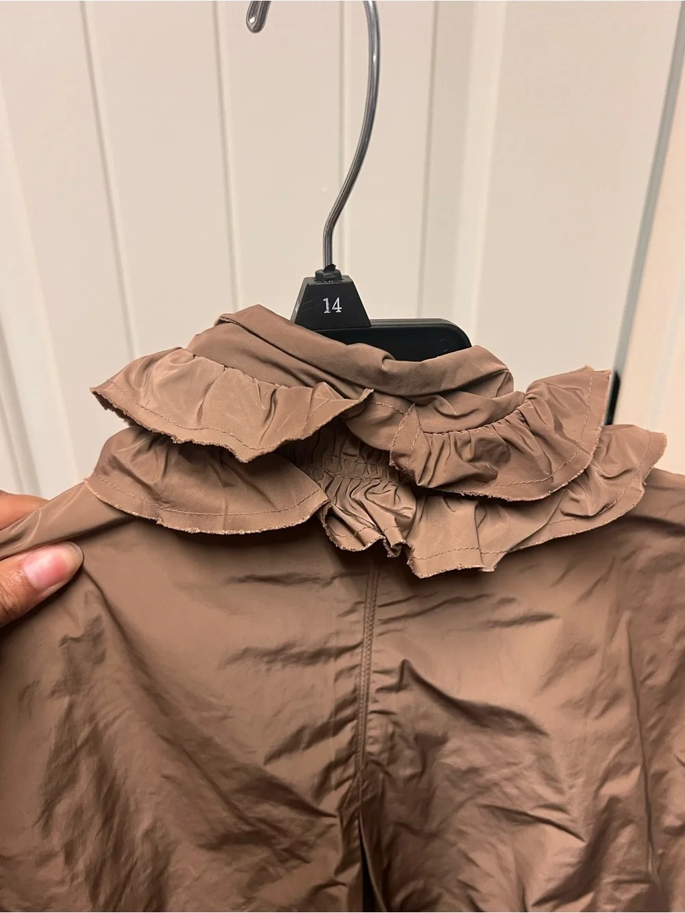 Banana Republic Women's Lightweight Brown Rain Jacket with Ruffle Trim
